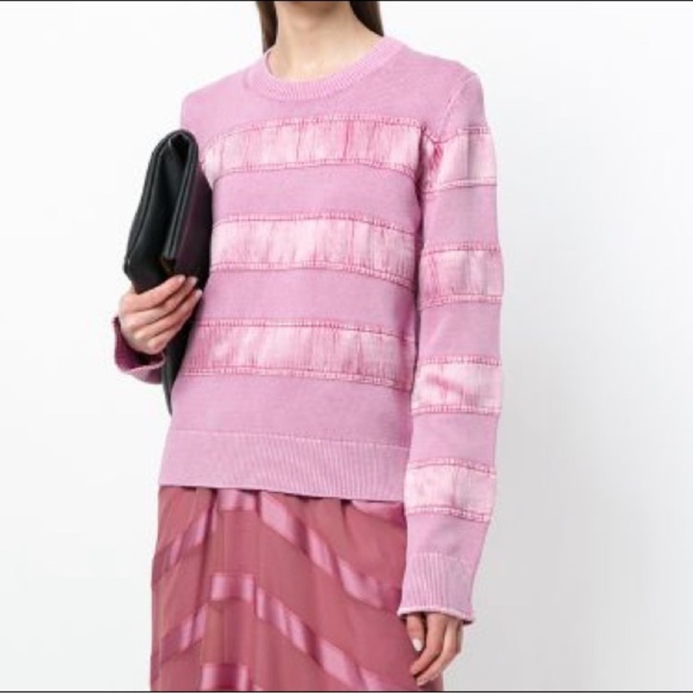 SIES MARJAN Zaylee Satin Stripe Sweater Size XS Crew Neck Pullover Cotton Cupro